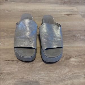 Naked Feet Silver Platform Slides